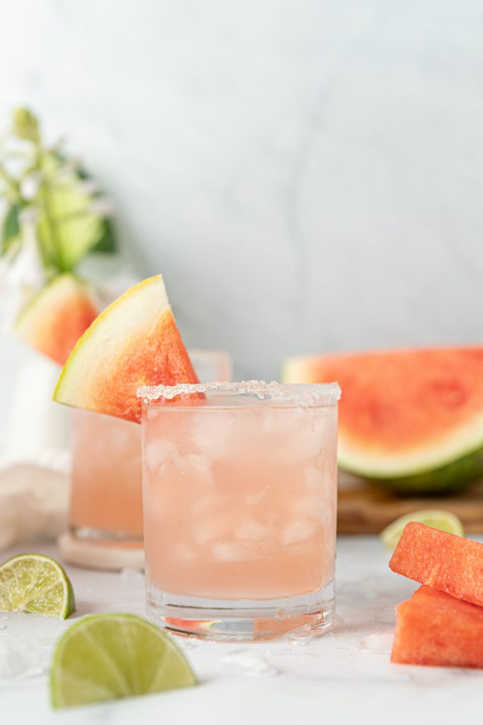 Watermelon Margaritas With Watermelon Juice And Sugar Rim