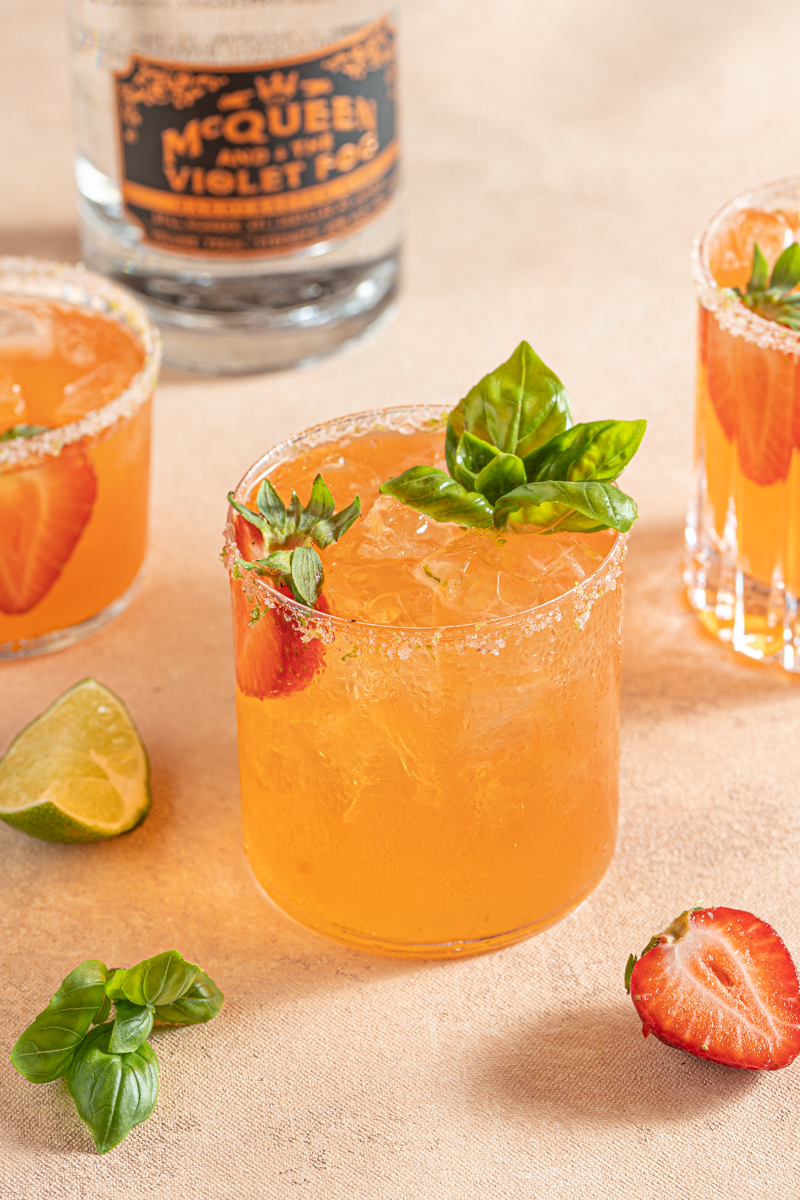 Strawberry Basil Gin Margarita Cocktail