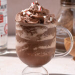 Boozy Peppermint Frozen Hot Chocolate Cocktail with peppermint Infused Vodka
