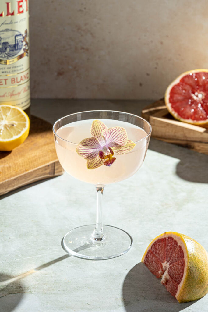 The French Blonde Cocktail with Gin Lillet Elderflower and Grapefruit