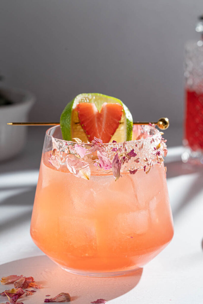 The Boozy Ginger Valentine’s Day Strawberry Rose Margarita Cocktail