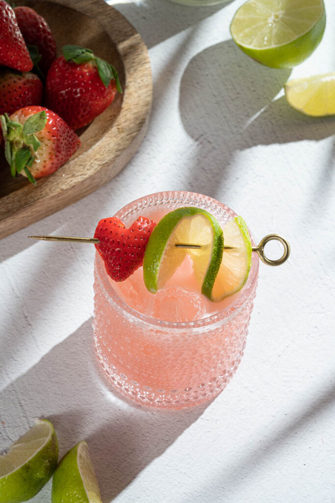 The Boozy Ginger Strawberry Coconut Margarita Valentine’s Day Galentine’s Day Cocktail