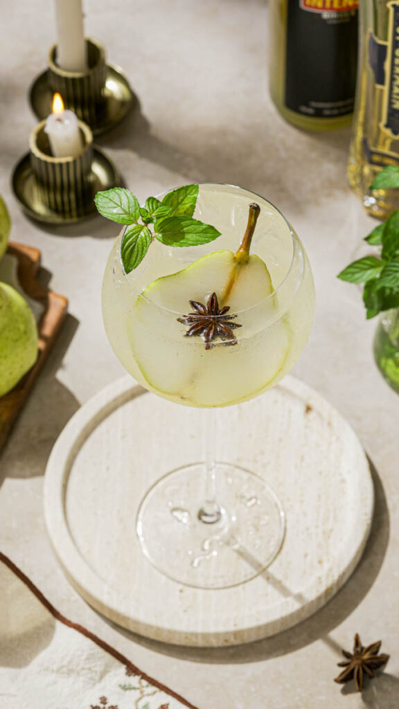 Ginger Pear Hugo Spritz with Garnish